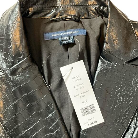 French Connection Clancy Belted Mini Dress Blackout Size 4 NWT Two Side Pockets - Picture 7 of 16